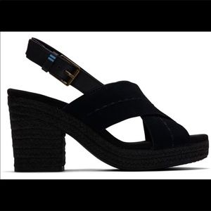 Toms Black Suede Ibiza platform Sandals 7 1/2 BNIB